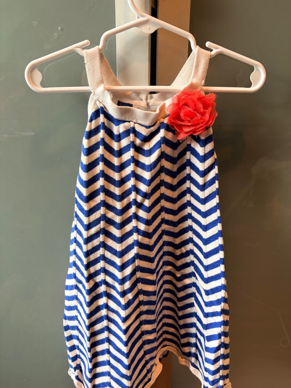 Gymboree Girls Navy Chevron Stripe Sundress Coral Flower Size M 7-8
